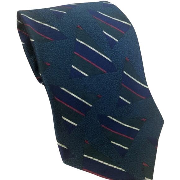 Vintage 80s Abercrombie & Fitch Striped Geometric Blue Green 100% Silk 2 Tie Lot - Picture 2 of 5